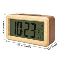 Digital Alarm Clock Battery Operated, Wooden Smart Night Light Digital Clock LCD Display, Snooze Function, Room Temperature, Small Clocks for Bedroom, Beside Desk