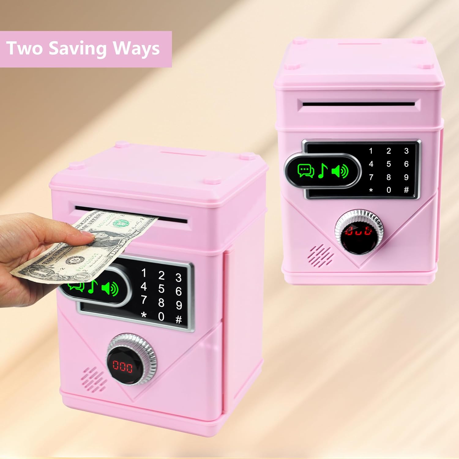 Veilxty Touch Screen Piggy Bank Electronic Password Piggy Bank for Kids, Music Piggy Bank Counting Money Bank Coin Bank ATM Banks for Boys and Girls (Pink)