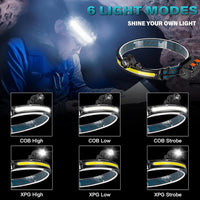 AOXLFU Headlamp Rechargeable 2 Pack 1000 Lumen,with 270° Wide Beam Headlights with Motion Sensor Super Bright 6 Modes Lightweight Waterproof for Outdoor Running Camping Hiking Fishing