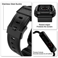 OROBAY Compatible with Apple Watch Band 45mm 44mm 42mm with Case, Shockproof Rugged Band Strap for iWatch SE Series 7 6 5 4 3 2 1 45mm 44mm 42mm with Bumper Case Cover Men Women, Matte Black