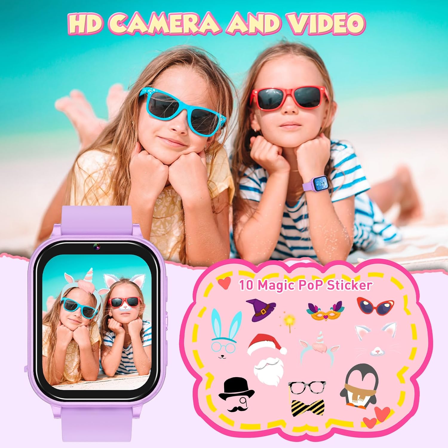 Hepoasky Kids Smart Watches Girls Boys Toys Gift for Girls Boys Toys for 4 5 6 7 8 9 10 11 12 Year Old Girls Birthday Gift Purple