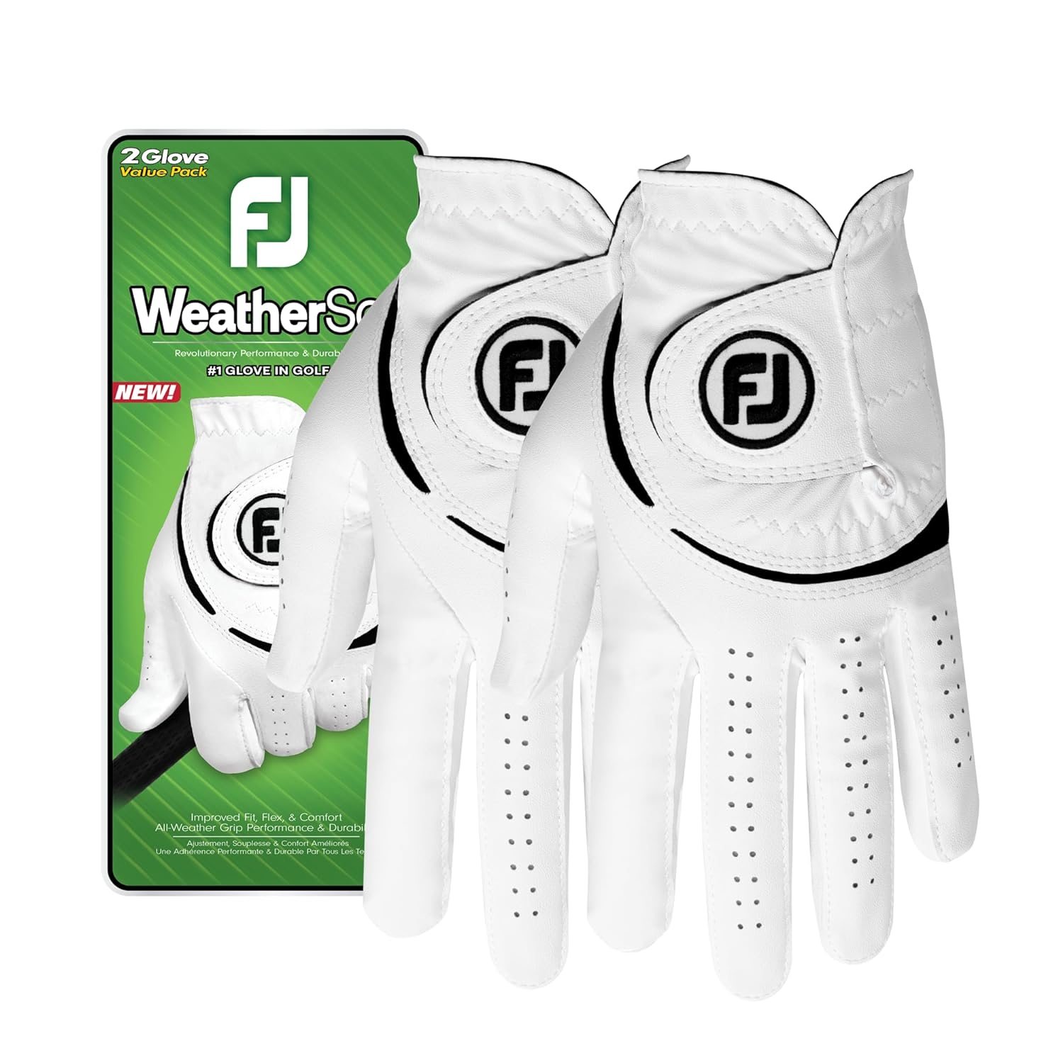 FootJoy Men's WeatherSof 2-Pack Golf Glove, White, X-Large, Worn on Right Hand