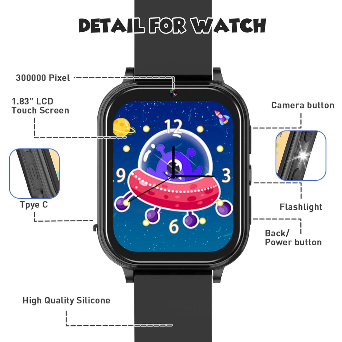 Hepoasky Kids Smart Watches Girls Boys Toys Gift for Girls Boys Toys for 4 5 6 7 8 9 10 11 12 Year Old Girls Birthday Gift Black