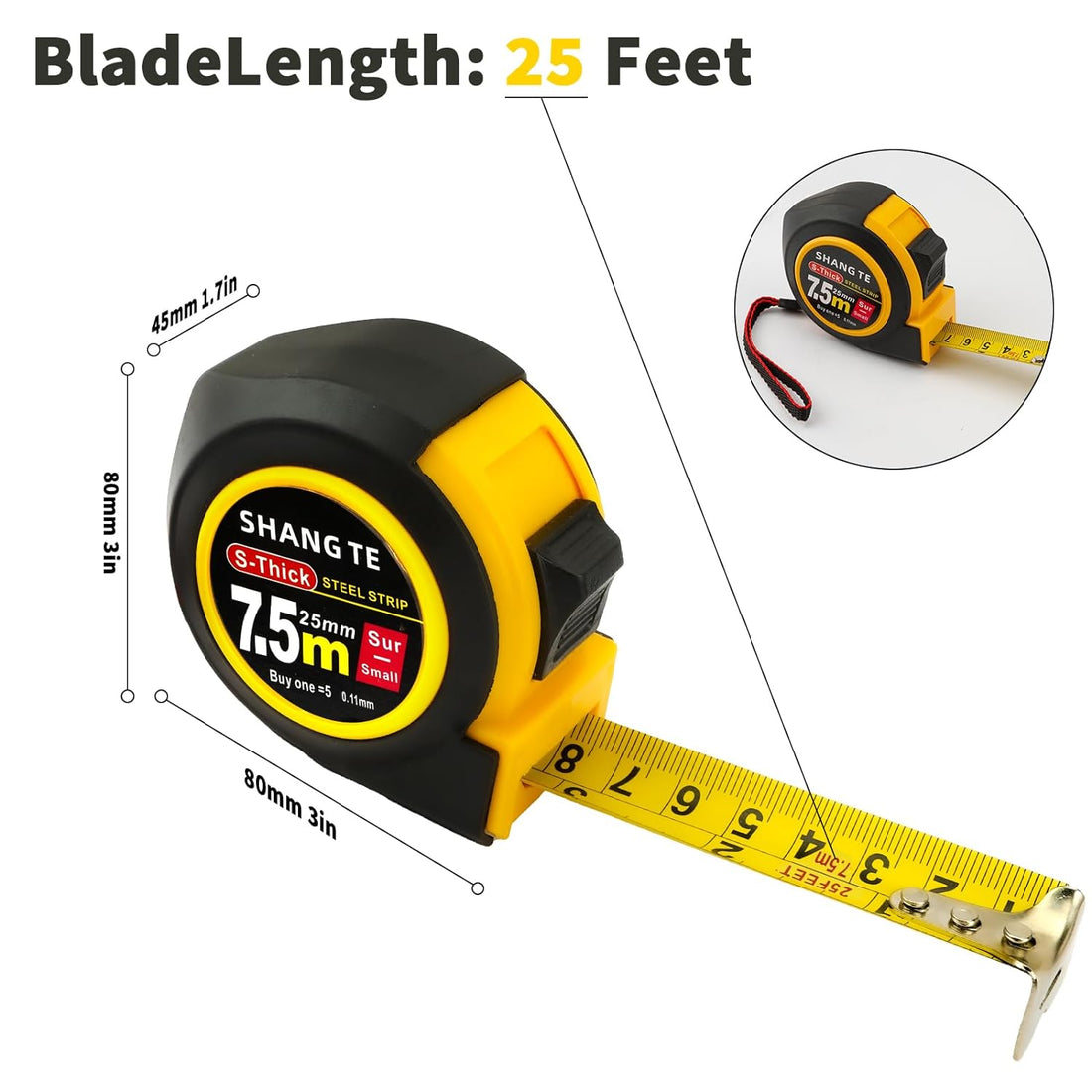 Tape Measure 25 ft, Steel Measuring Tape, Measuring Tape Retractable, 25-Foot Basics Self-Locking Measurement Tape, Self Lock Auto Lock Tape Rule Imperial/Metric Tape Measure for Body Measurements