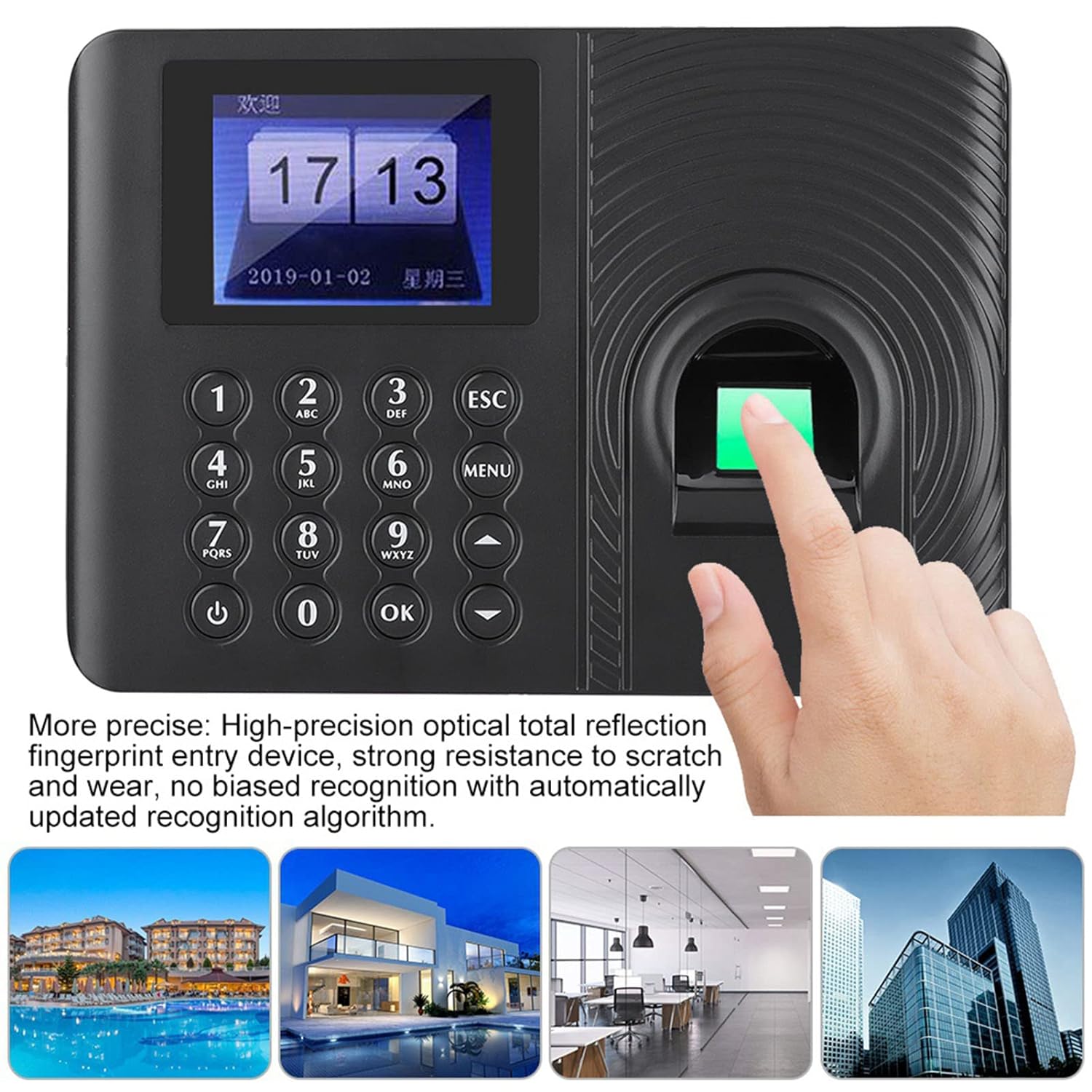 Biometric Fingerprint Password Time Attendance Machine, Employee Checking in Recorder Recognition Device Access Control 2 4In High Definition Color LCD Screen Attendance Controller (1)