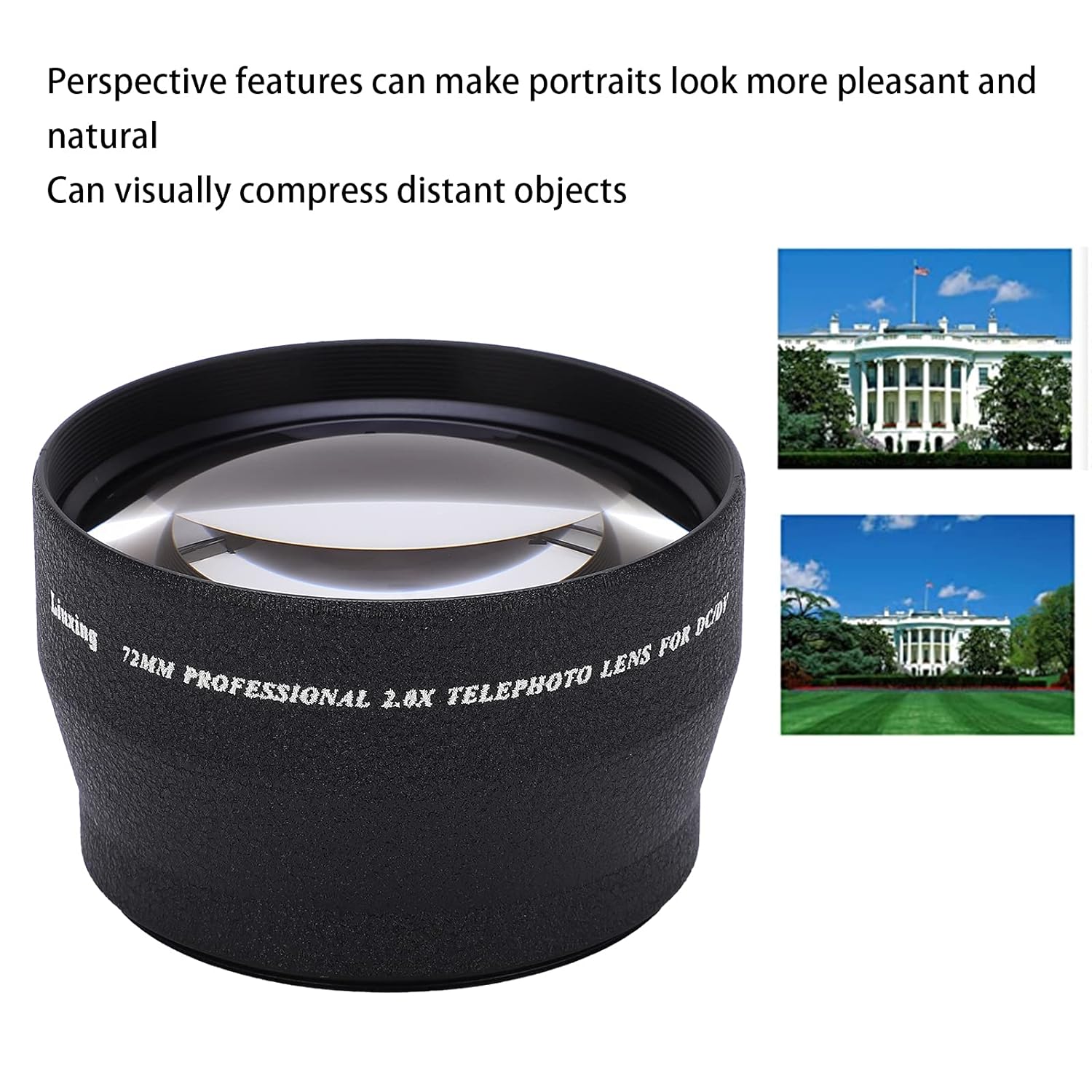 Telephoto Lens, 72MM 2X Magnification HD Telephoto Lens, Aluminum Alloy Teleconverter Lens for 72mm Camera Lens and 82mm Filter