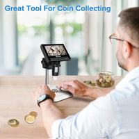 Coin Microscope, Dcorn 4.3" LCD Digital Microscope for Coin Collection Supplies,10X-1000X Coin Magnifier with 8 Adjustable LED Lights for Kids/Adults Coin Error Observation, Windows Compatible