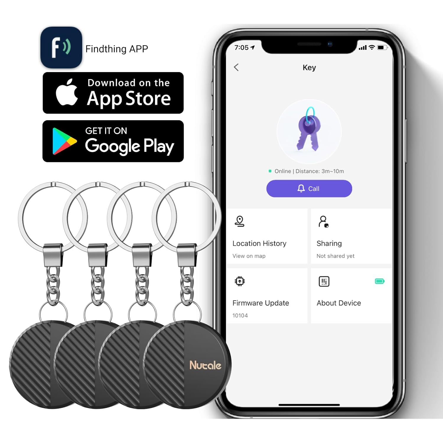 Key Finder Bluetooth Tracker Item Locator Item Finder with Key Chain for Keys Wallets Pet Bluetooth Tracking Device with Replaceable Battery 4Pcs (Black, 4Pack)