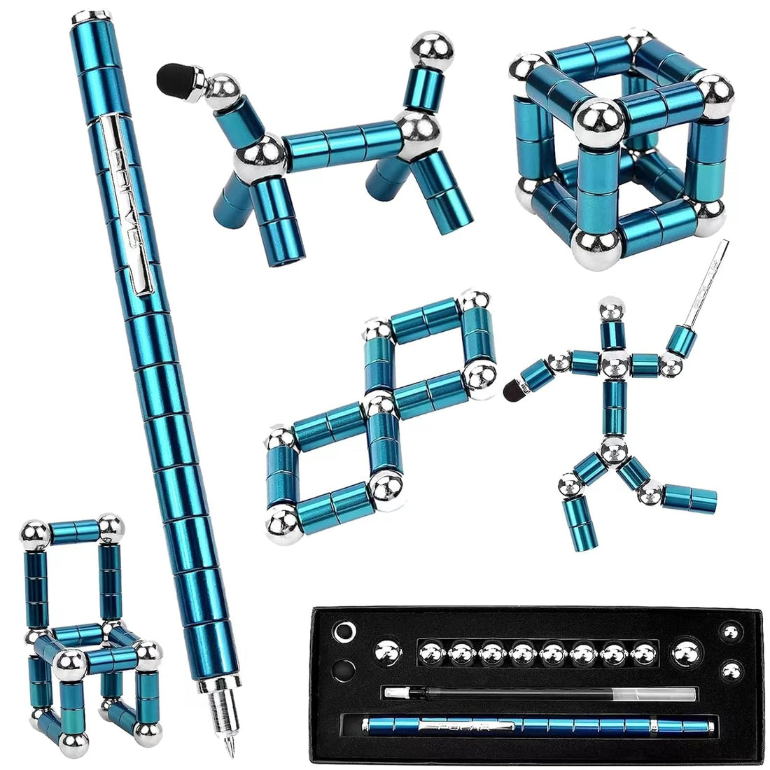 VYWmna Fidget Pen for Adults Kids,Toy Pen Decompression Magnetic Metal Pen, Desk Toys Multifunctional Deformable Magnet Writing Pen(Blue)