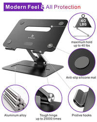 Laptop Stand, brocoon Adjustable Laptop MacBook Stand for Desk, Ergonomic Aluminum Computer Stand with Heat-Vent, Laptop Riser Compatible for 10-17" Laptops