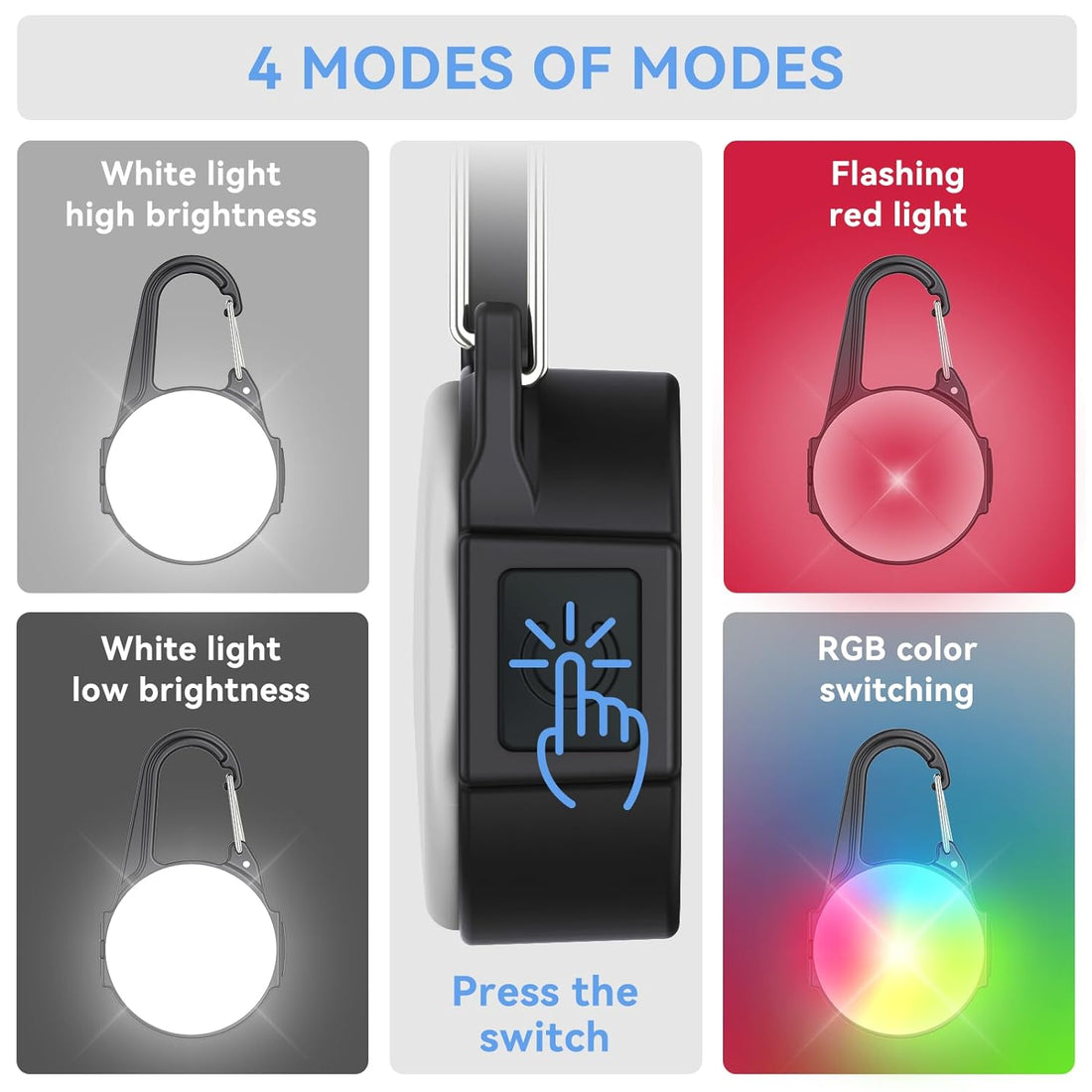 4 Modes Dog Lights for Night Walking, IP68 Waterproof Dog Collar Light for Nighttime Clip on, High-Capacity Rechargeable Dog Light with 2 USB C Cables for Running, Camping, Climbing, Cycling, 2 Pack