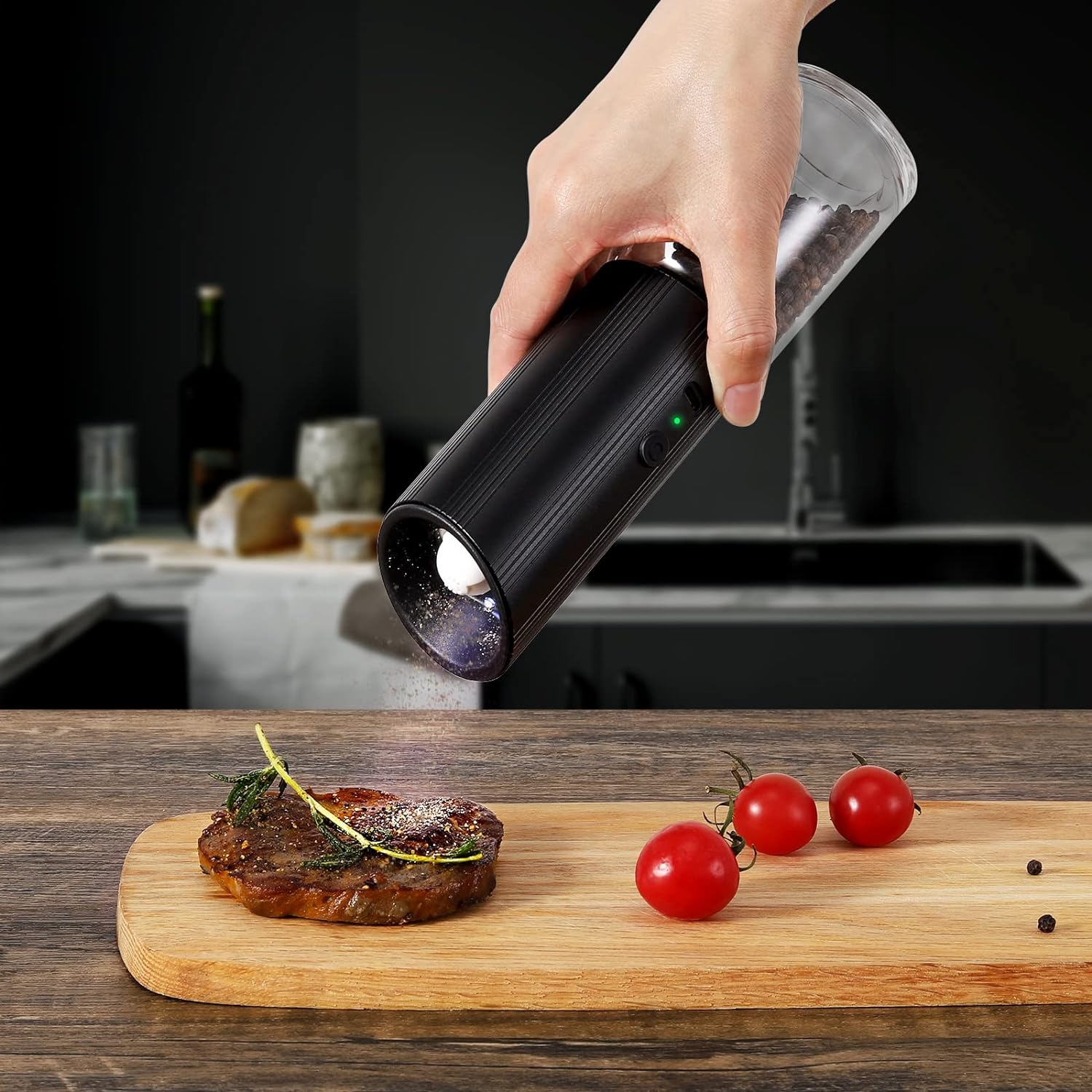 VEVOK CHEF Rechargeable Electric Salt and Pepper Grinder Set USB Black