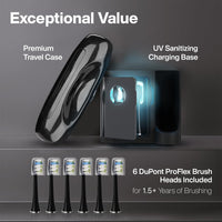 AquaSonic Black Series PRO – Ultra Whitening Toothbrush w UV Base – 4 Modes & Smart Timers – UV Charging Travel Case – UltraSonic Electric Tooth Brush – 6 Proflex Brush Heads