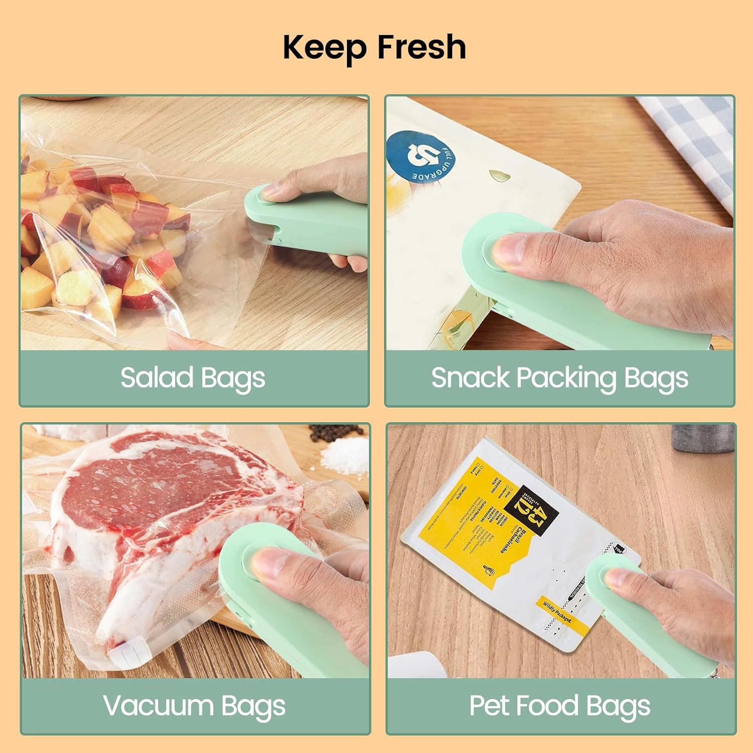 Mini Bag Sealer, Vcnoeo 2 in 1 Heat Sealer with Cutter for Snacks ,1200mAh Rechargeable Handheld Plastic Bag Resealer, 2 Gear Adjustment Portable Magnetic Mini Bag Sealer, Portable Vacuum Bag Sealing Machine, Keep Food Chips Cookies Fresh