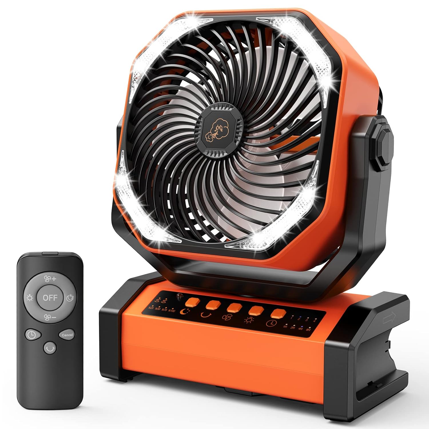 20000mAh Battery Operated Fan for Camping, Portable Fan with Remote and Timer, 60H Work and 4 Speed, Auto Oscillating fan With Light and Hook for Camping, Trip, Emergency Power Outage