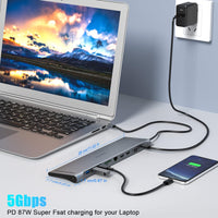 USB C Docking Station,Laptop Docking Station Supports 3 Display 11 in 1 USB C Hub with 2 HDMI,PD, VAG, LAN,3 USB 3.0,SD/FT, Audio for Dell/MacBook/HP/Surface/Lenovo