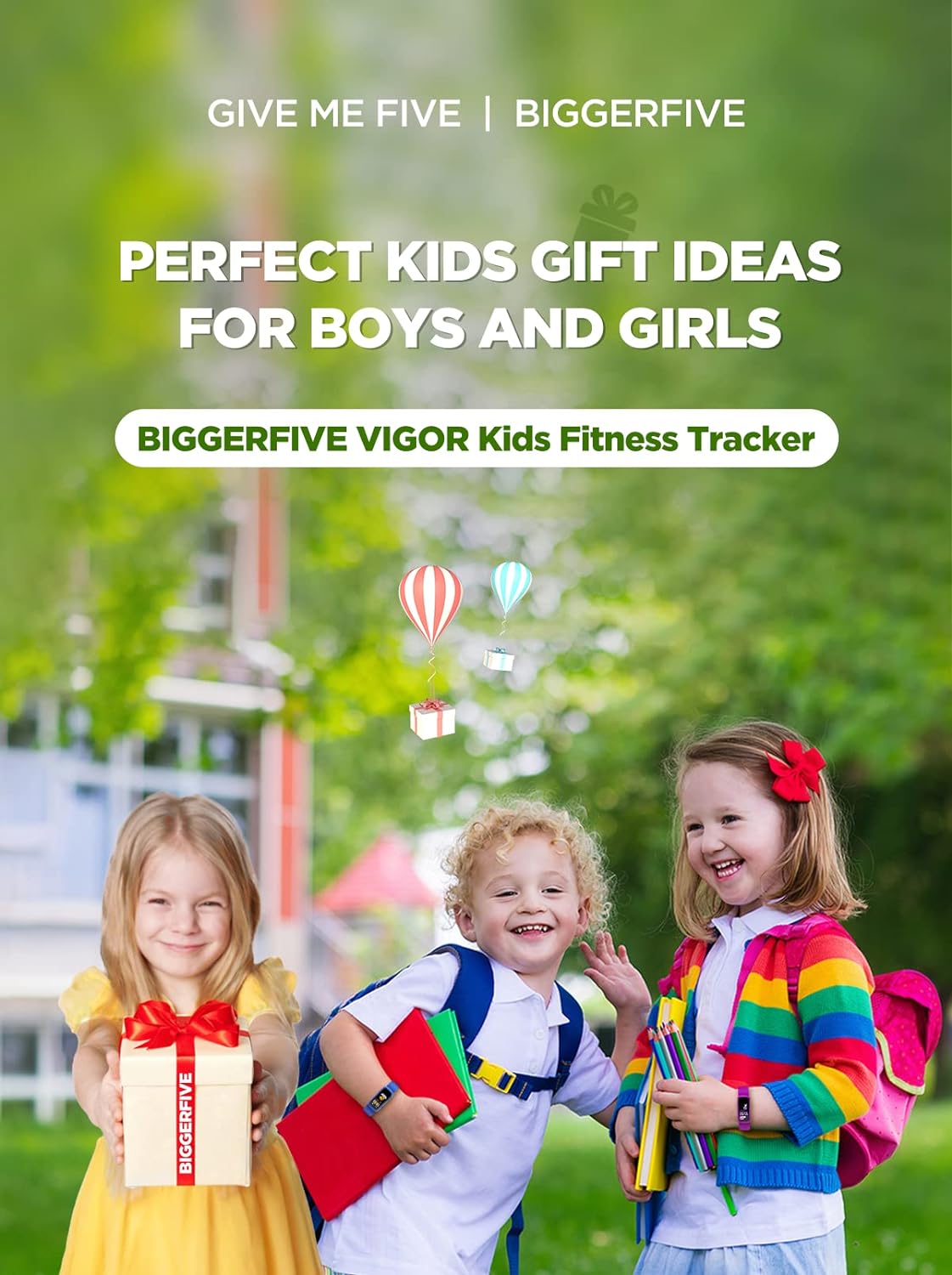 BIGGERFIVE Vigor Fitness Tracker Watch for Kids Girls Boys Ages 5-15, Activity Tracker, Pedometer, Heart Rate Sleep Monitor, IP68 Waterproof Calorie Step Counter Watch with Alarm Clock