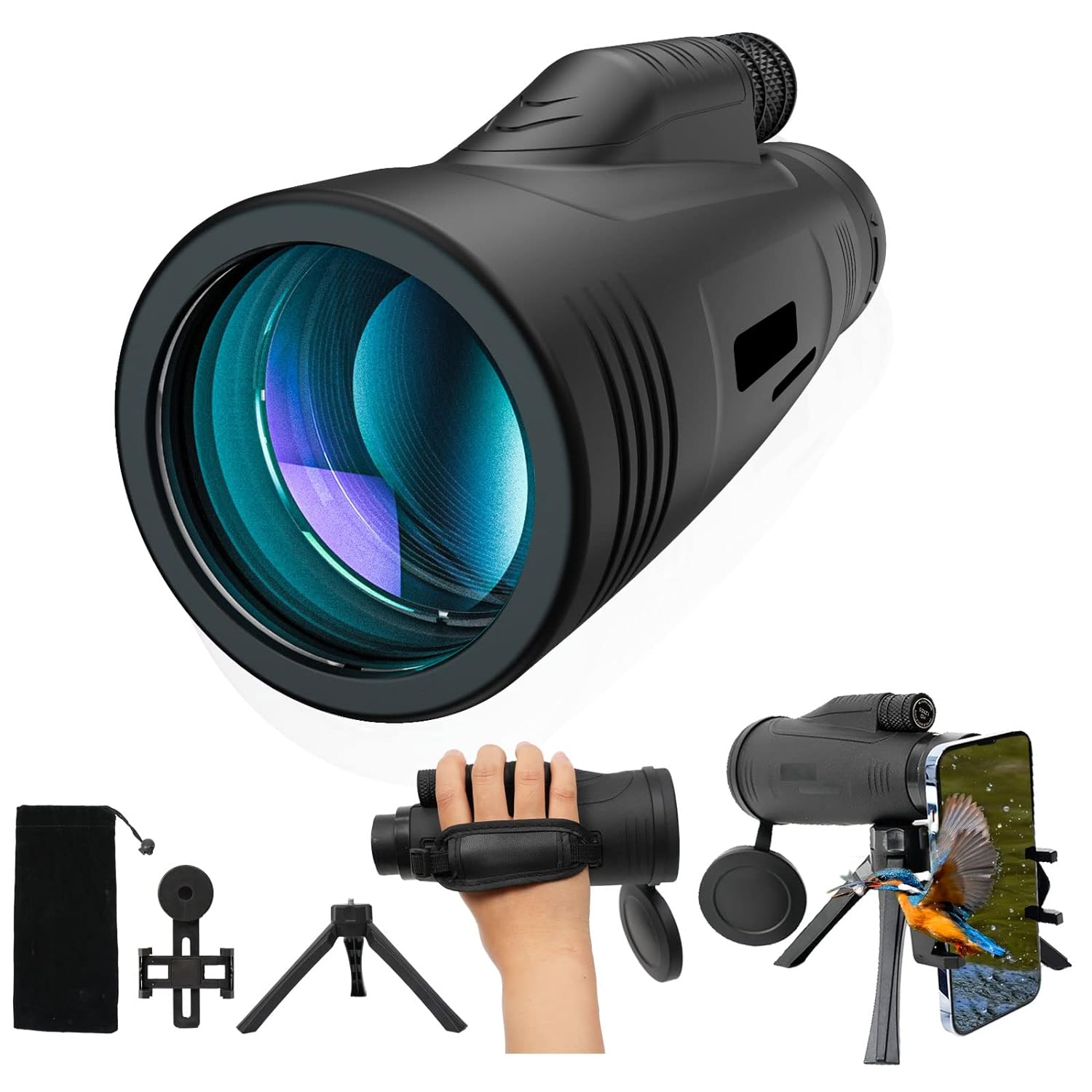 QWITT 12x55 high-Power monocular with BK4 Prism and FMC Lens with Smartphone Adapter is Lightweight and Portable for Bird Watching, Outdoor Activities, Hiking, Camping, Sporting Events, and Hunting