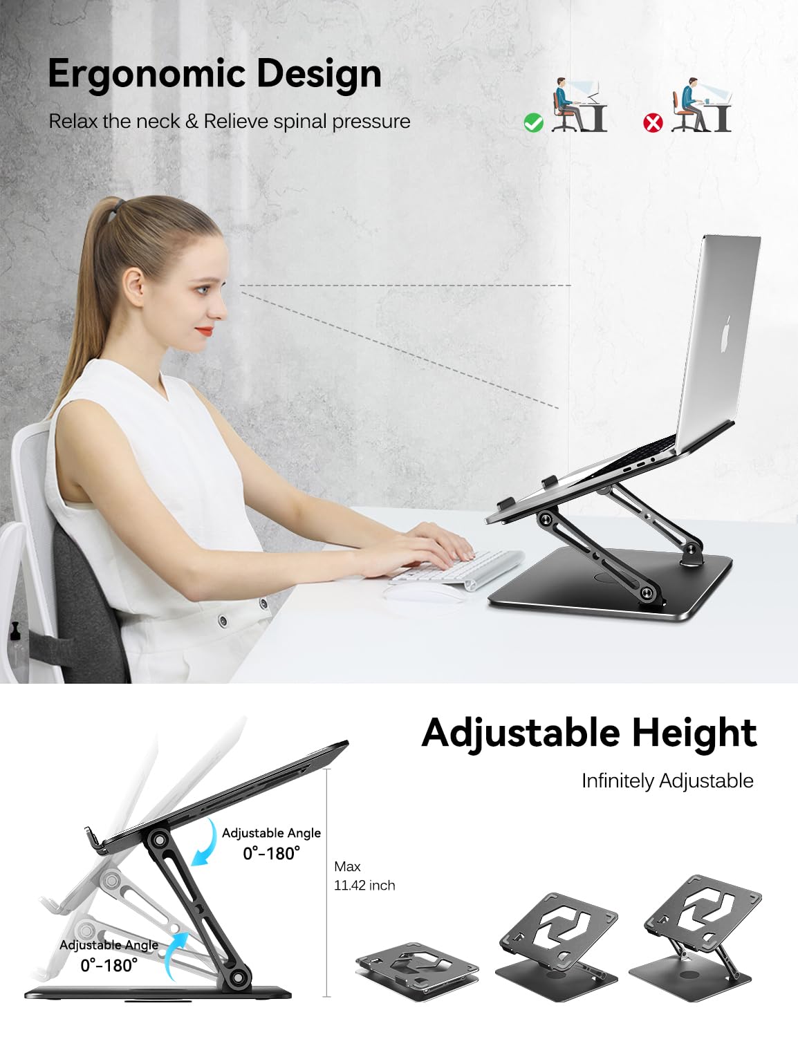 ivoler Laptop Stand for Desk, Adjustable Computer Stand with 360° Rotating Base, Foldable & Portable Laptop Riser, Stable Typing, Suitable for Collaborative Work, Fits Laptops up to 16 inches [Black]