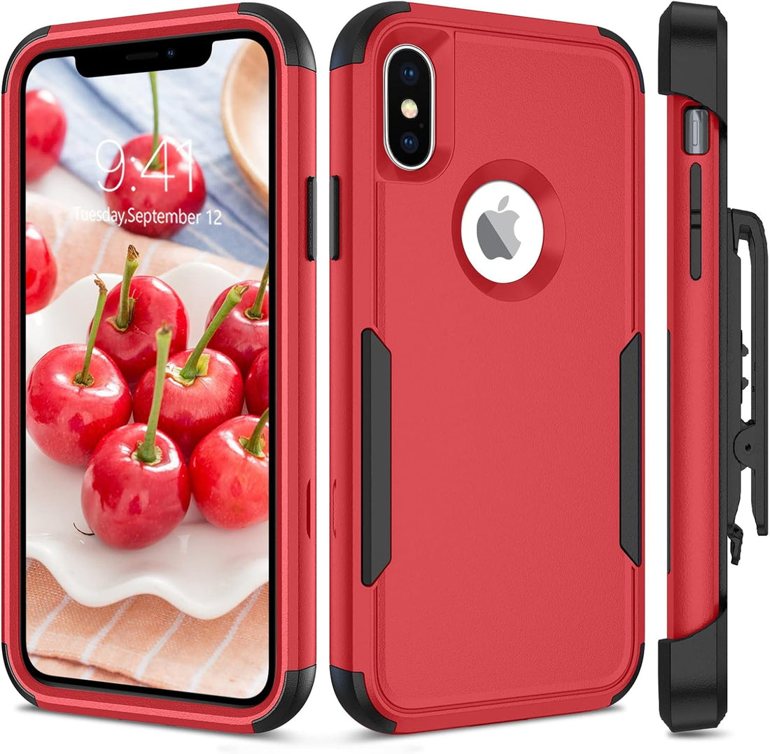 BENTOBEN iPhone Xs Case, Phone Case iPhone X, Heavy Duty Full Body Rugged Belt Clip Holster Hybrid Kickstand Hard PC Soft Bumper Shockproof Protective iPhone Xs 2018/iPhone X 2017 5.8 Cover, Red/Black