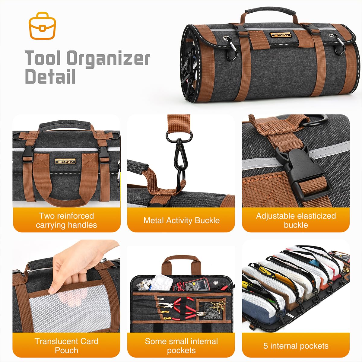 Tool Bag Organizers - Small Tool Bag W/Detachable Pouches, Heavy Duty Roll Up Tool Bag Organizer:7 Tool Pouches - Gifts for him Tool Roll Organizer For Mechanic, Electrician & Hobbyist