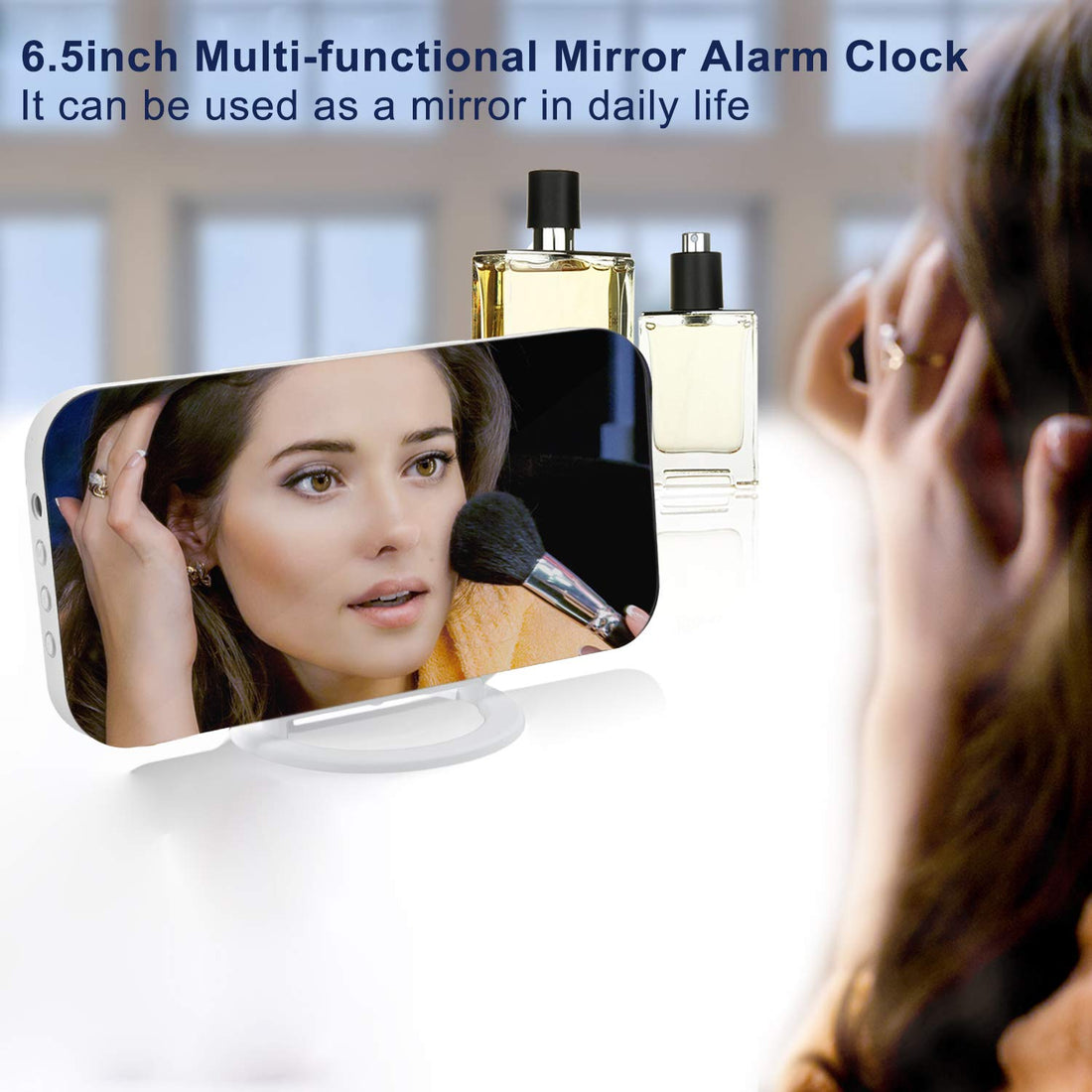 SZELAM Digital Clock Large Display, Led Electric Alarm Clock Mirror Surface For Makeup Mode, 3 Levels Brightness, Dual Usb Ports (White, Abs, 0.6Wx62Lx31H Inches)