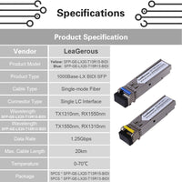 5 Pairs BIDI SFP Network Transceiver Module, 1.25 Gigabit Single Mode LC 1000BASE-LX Single Fiber Interface SFP 20km