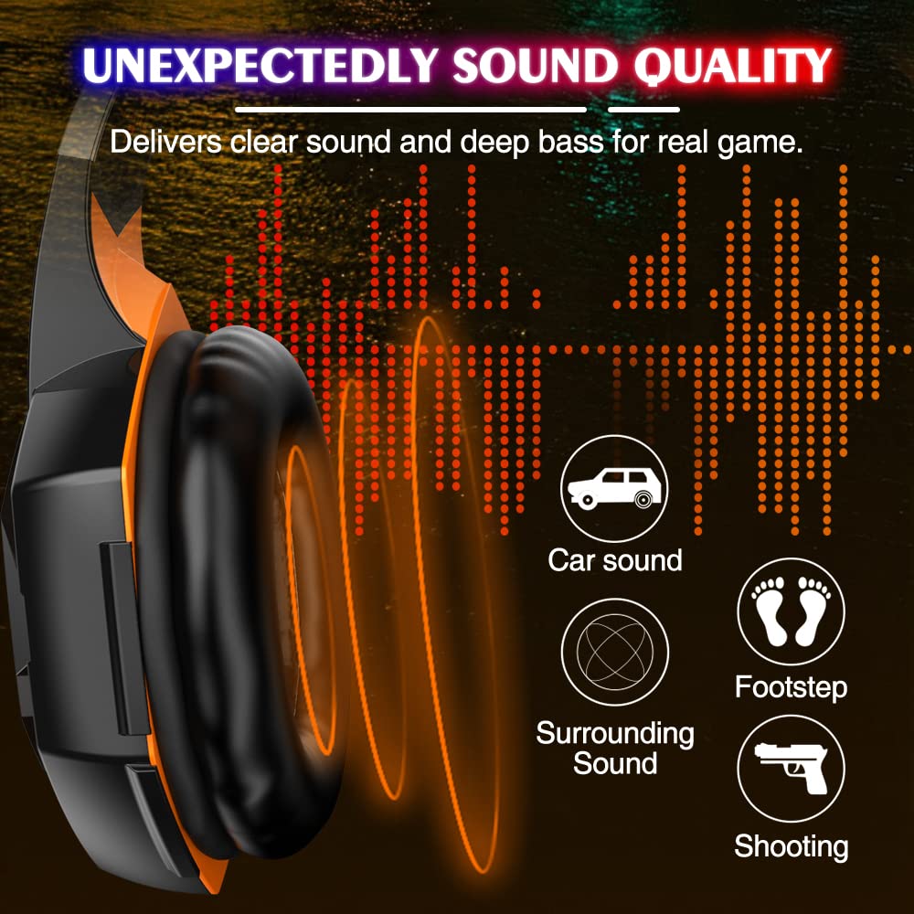 VersionTech Comfortable Stereo Gaming Headset Over-Ear Headphones with Microphone, LED lights, Volume Control for Mac PC Computer Game(incompatible with PS3 PS4 Xbox one Xbox 360) - Orange