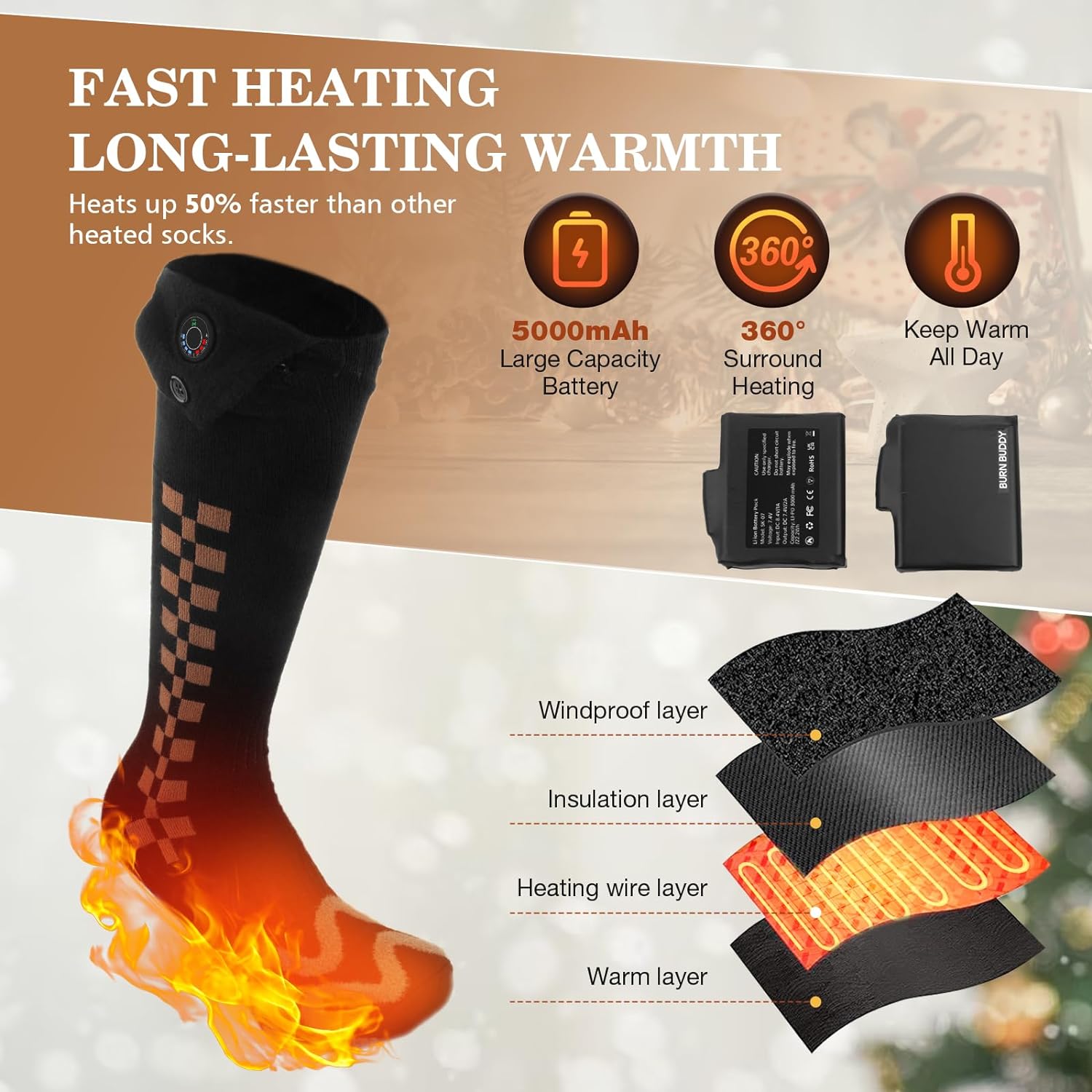 Heated Socks for Men Women, Electric Heated Socks APP Control, Battery Heated Foot Warmer Socks for Hiking Biking Camping Skiing Hunting, Rechargeable Winter Thermal Socks Fast Heat