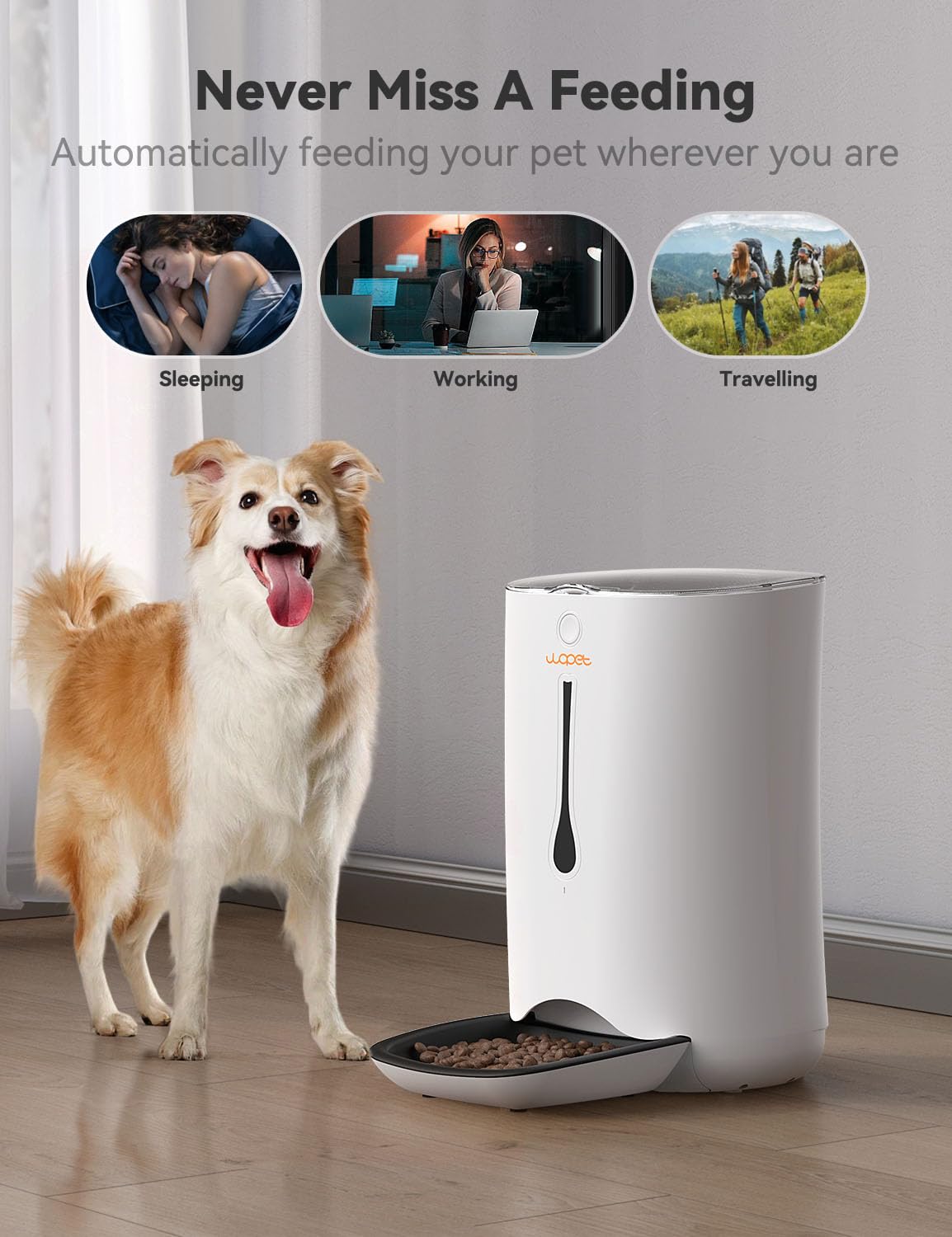 WOPET Automatic Dog Feeder, 7L Pet Food Dispenser for Cats and Dogs, Automatic Cat Feeders with Protion Control, Voice Recorder&Programmable Timer for up to 5 Meals Per Day