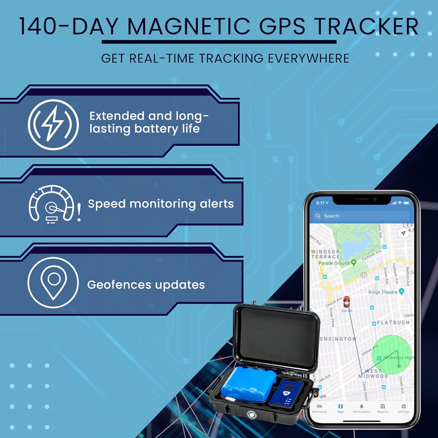 BrickHouse 140-Day GPS Tracker for Vehicles - Magnetic Case & Extended Battery - Long Lasting Car Tracker - Hidden Tracker Device - GPS Tracker for Kids, Trucks, Teens, Elderly - Subscription Required