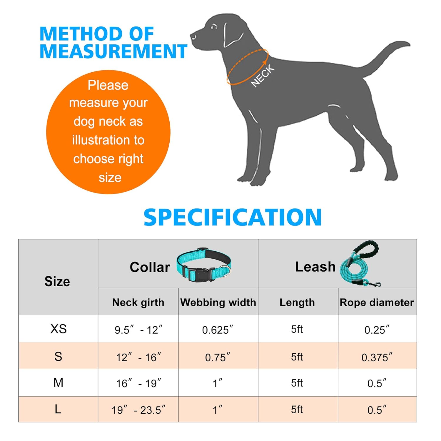 Ladoogo Reflective Dog Collar Padded with Soft Neoprene Breathable Adjustable Nylon Dog Collars for Small Medium Large Dogs (X-Small (Pack of 1), Blue Collar+Leash)