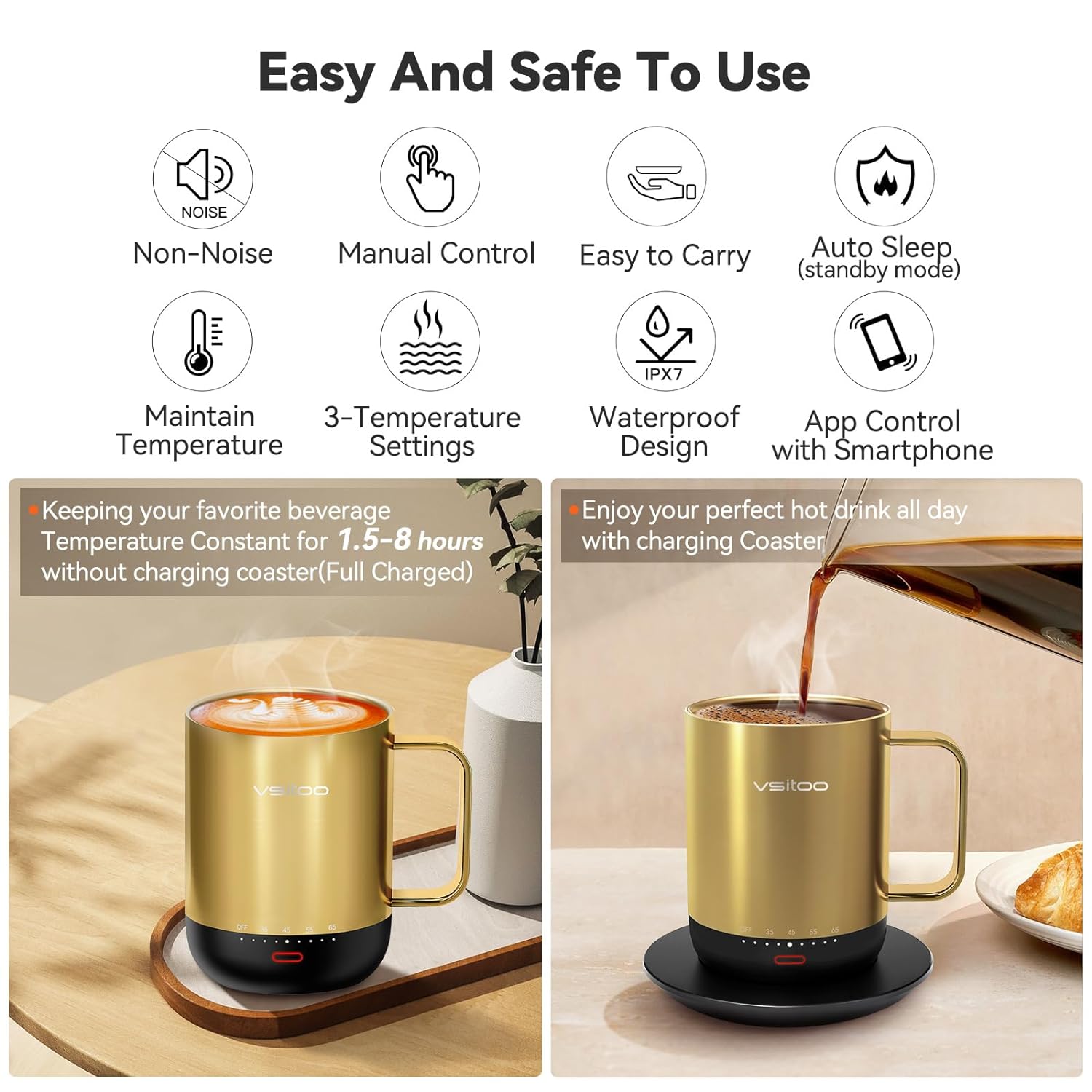 vsitoo S3pro Temperature Control Smart Mug 2 with Lid, Self Heating Coffee Mug 14 oz, 90 Min Battery Life - APP & Manual Controlled Heated Coffee Mug - Improved Design - Gifts for Coffee Lovers