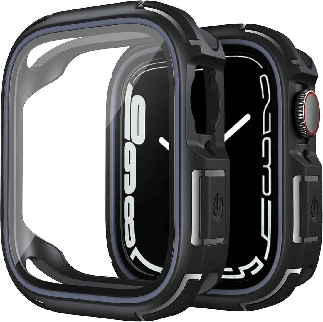 TAURI 2 Pack Apple Watch Series 9/8 / 7 45mm Case with Tempered Glass Screen Protector, [Military Drop Protection] [Anti-Scratch] Shockproof Soft Bumper Protective Cover - Black