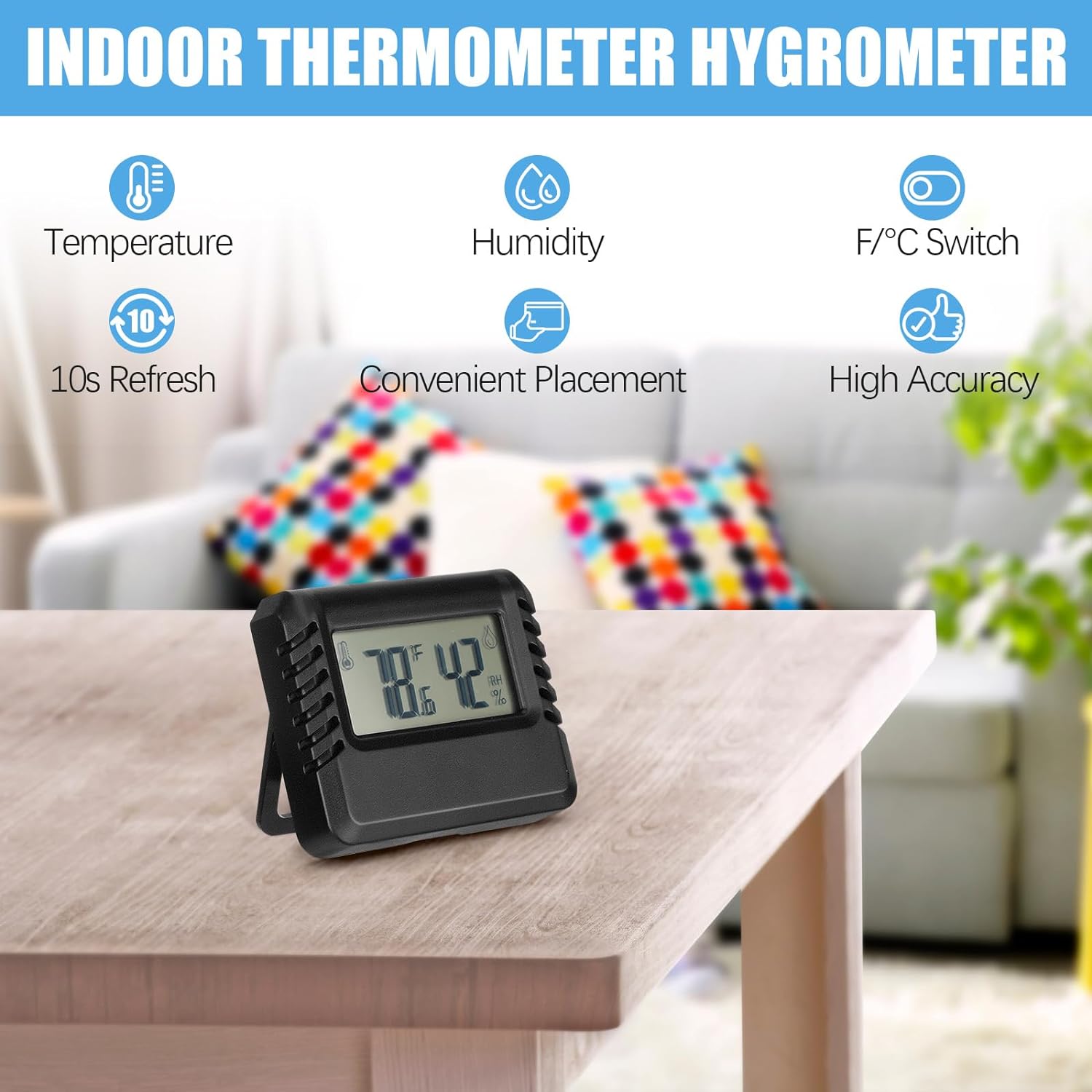 Copkim 6 Pcs Digital Temperature and Humidity Monitor Thermometer Humidity Meter Room Thermometer Humidity Gauge Mini Hygrometer Thermometer with Accurate Temperature Humidity Sensor for Greenhouse