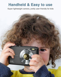 Lecran Digital Camera, FHD 1080P Kids Camera with 32GB Card, 2 Batteries, Lanyard, 16X Zoom Anti Shake, 44MP Compact Portable Small Point Shoot Camera for Kids Student Children Teens Girl Boy(Black)