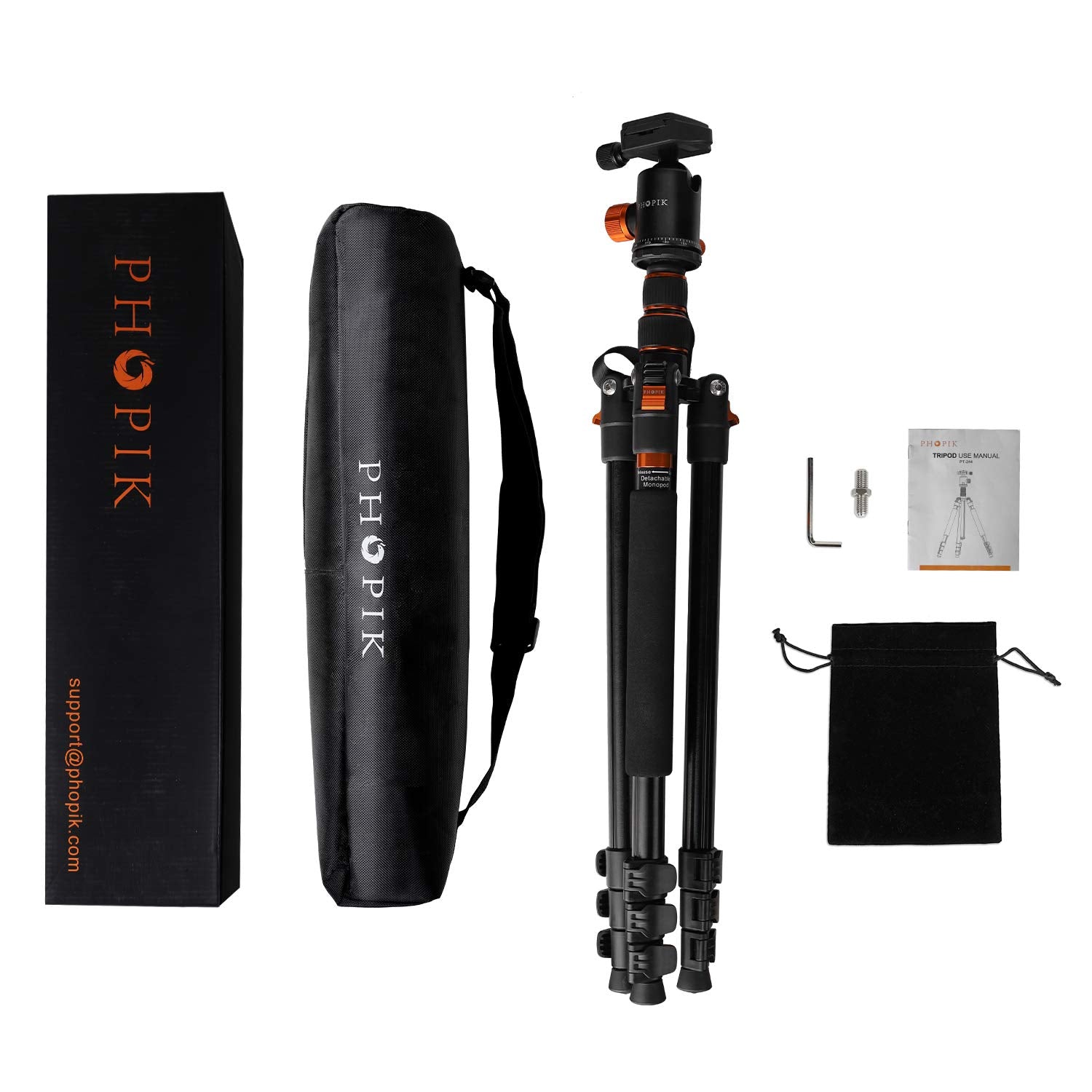 PHOPIK 77 Inches Tripod, Lightweight Aluminum Camera Tripod for DSLR, Photography Tripod with 360 Degree Ball Head 1/4" Aluminum Quick Release Plate Professional Tripod Load up to 17.6 Pounds