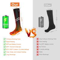 Heated Socks,5000mAh Rechargeable Heated Socks with APP Control, Foot Warmer for Men & Women, Ideal for Hunting, Skiing,3 Heat Settings & Timer,Battery Electric Socks