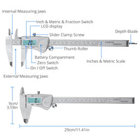 CAMWAY Waterproof Digital Caliper 8 Inch,Stainless Steel Electronic Vernier Caliper with 32PCS Feeler Gauge,200mm Digital Caliper Fractions/Inch/Metric Measuring Tool