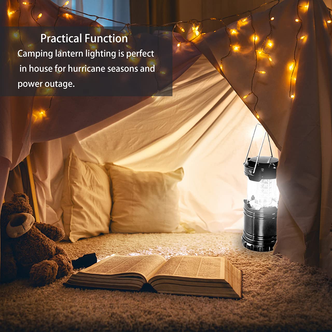 Gioyonil LED Camping Lantern Lamp, 2 Pack Portable Battery Powered Collapsible Tent Lights Pop Up Flashlight Survival Kits for Hurricane Storm, Home Emergency, Power Outage, Hiking