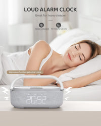 Bluetooth Speaker, COLSUR Portable Speaker, Alarm Clock with Wireless Charger, FM Radio,Table Lamp，Picnic, Outing, Dual Speakers, Bluetooth 5.0,1500min Playtime for Home,Party(Grey White, S29)