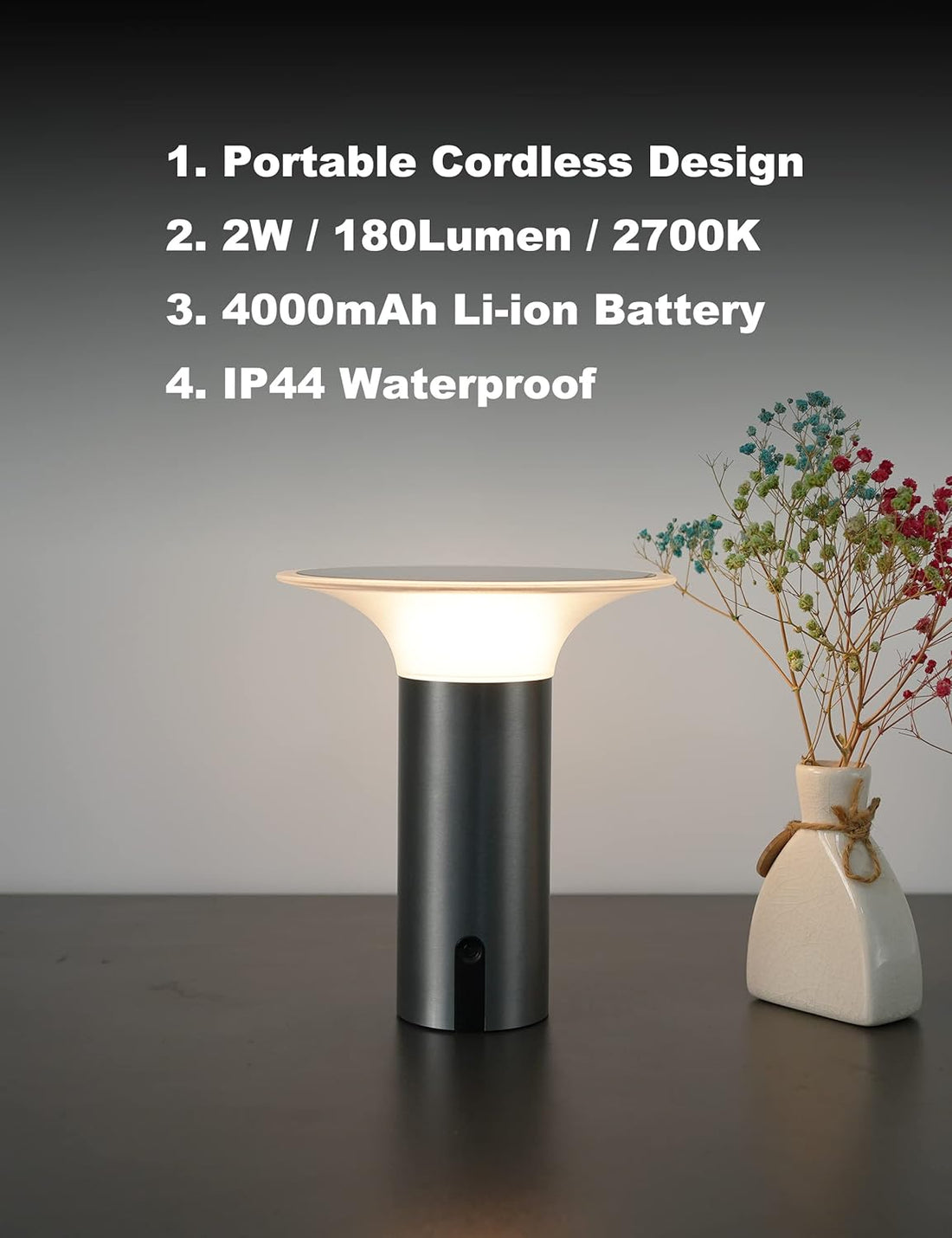 WEILAILUX Solar Outdoor Table Lamp Waterproof, Cordless Table Lamp Rechargeable, Dimmable Battery Operated Night Light for Home Bedroom Patio Camping (Gold)