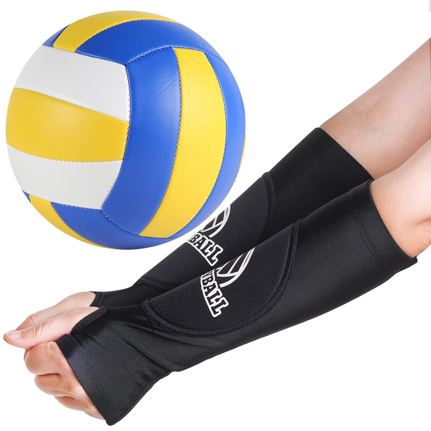 obmwang 2 Pieces Volleyball Accessories Including Volleyball Knee Pads and Volleyball Arm Sleeves with Protection Pads and Thumb Hole for Women Girls Teens Volleyball Training