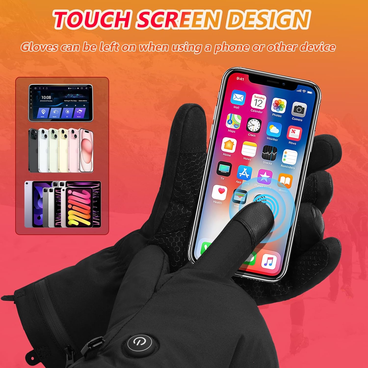 Hinsole Heated Gloves for Men and Women, Rechargeable Battery Heated Work Simple Hand Warmers Touchscreen Gloves Sports