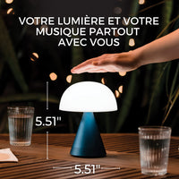 Lexon Mina L Audio Large Bedside Lamp - LED Portable Table Light with Speakers - Color Change & Rechargeable 24h Light with Dimmer -Aluminum - Dark Blue
