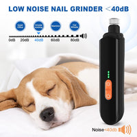 HOOLOP Dog Electric Nail Grinder Upgrade Rechargeable 3 Speed LED Lighting Pet Nail Grinder Kit, Low Noise, Easy to Use, Suitable for All Types of Dog and Cat Beauty Smoothing Paws Quick Grooming