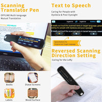 Translation Scanning Pen, Mobile Scannner Translator, Reading Pen, 112 Language Translating Device, OCR Digital for Language Learners Business Travel