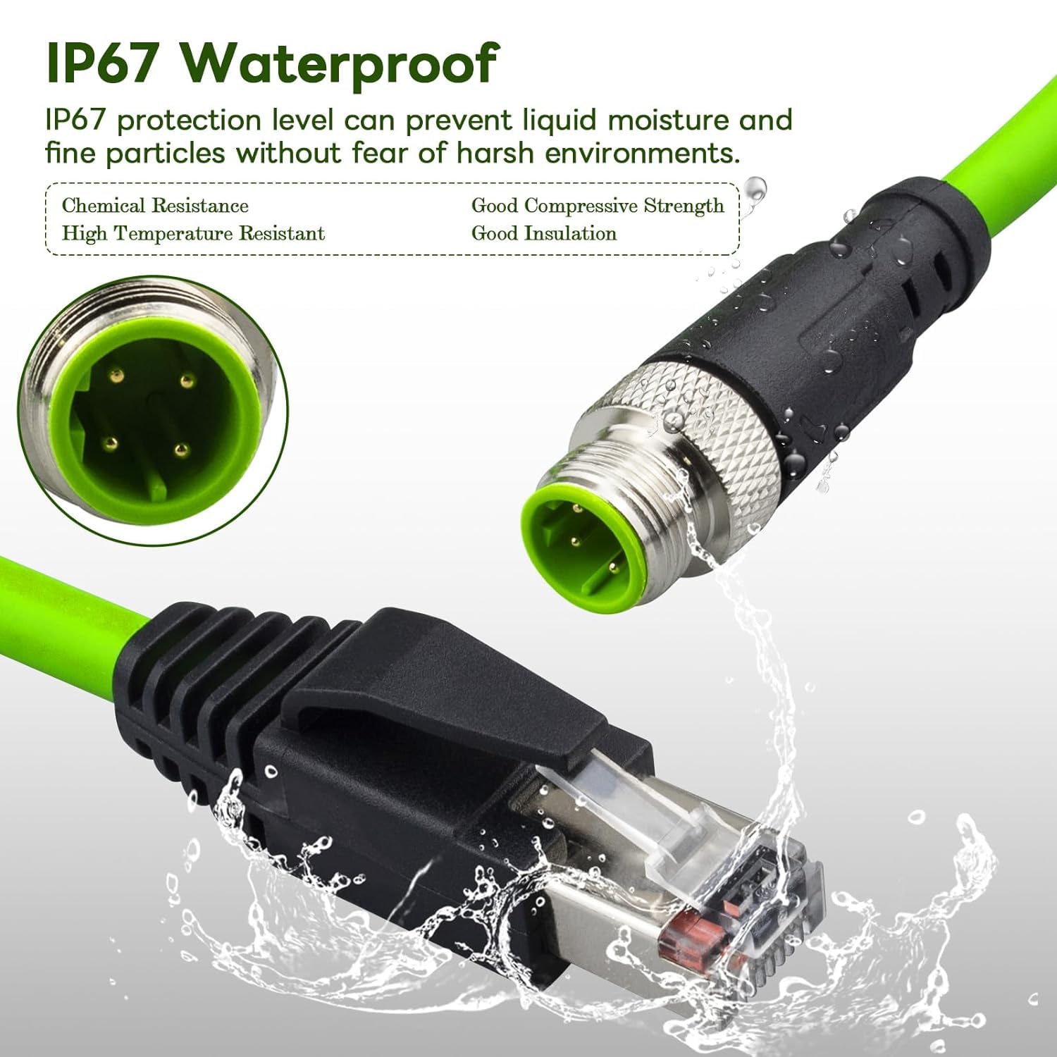 M12 to RJ45 Industrial Ethernet Cable – Close-up Detail