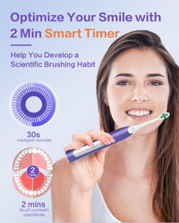 Sonic Electric Toothbrushes for Adults, 8 Brush Heads Electric Toothbrush Deep Clean 5 Modes, Rechargeable Travel Toothbrushes Fast Charge with 2 Minutes Smart Timer (Deep Purple)