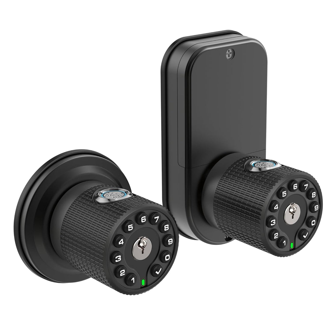 BOTHSTAR Double Sided Keyless Door Knob Lock with Fingerprint and Keypad, Smart Doorknob with Dual Cylinders for Exterior or Interior Door(Double Sided Fingerprint Matte Black)